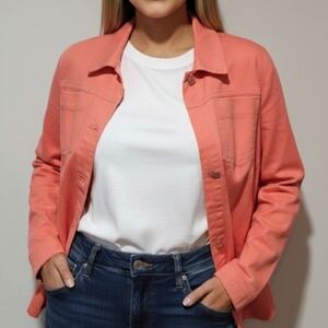 J. Jill Denim Linen Cotton Blend Jacket Large Button Up Boxy Western